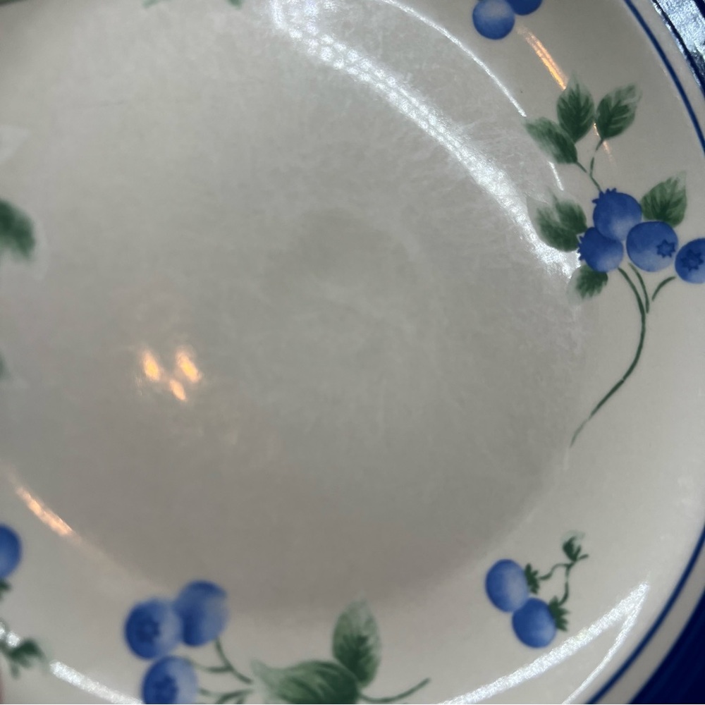 LL BEAN Blueberry Stoneware 11" Dinner Plate Lot Of 2 Blue Band - Picture 5 of 7